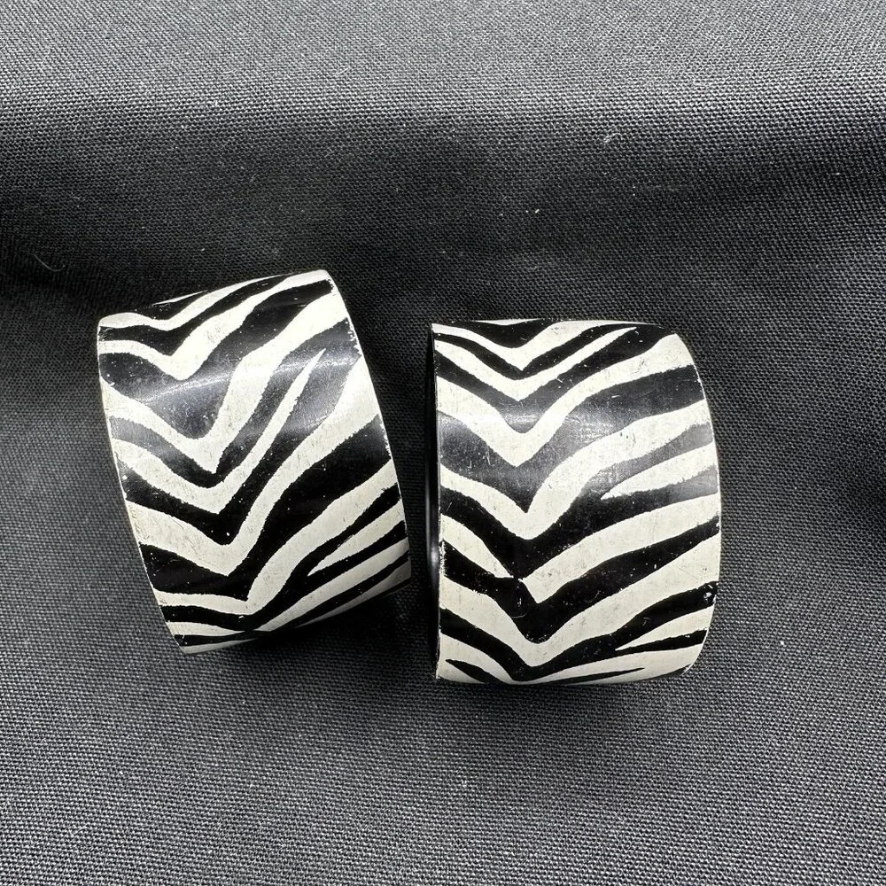 Black White Zebra Print Napkin Rings Set Of 6 Animal Pattern Table Decor Vintage